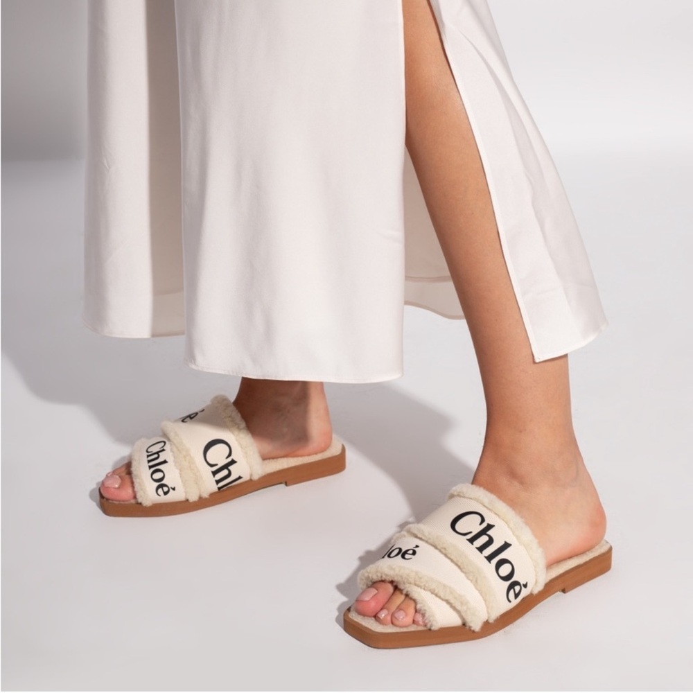 Chloe Woody Shearling Flat Slide